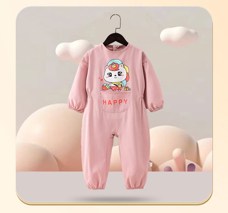 婴幼儿连体衣宝宝爬行罩衣一体式护衣儿童全身防水防脏爬爬服秋冬